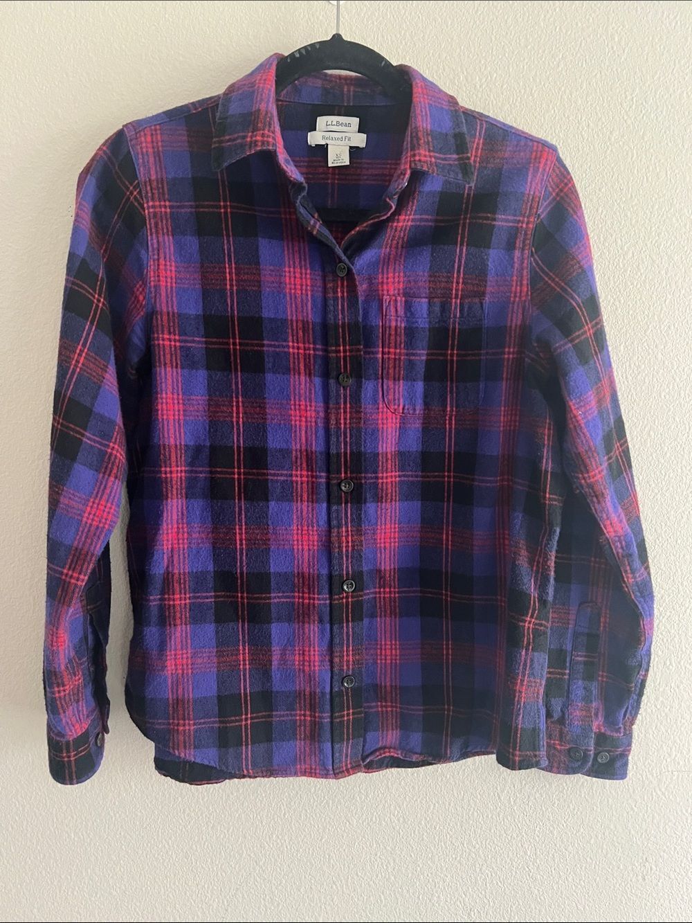 L.L.Bean Womens XS Relaxed Fit Flannel Shirt Purple Plaid Button Down